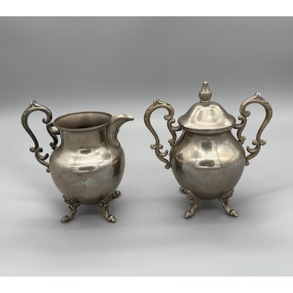 Vintage Birmingham Silver Co. Silver on Copper 2 Set‎ Creamer & Sugar Bowl Lid - Picture 1 of 16